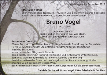 Traueranzeige von Bruno Vogel von Schwäbische Post