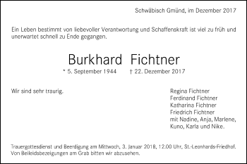 Traueranzeige von Burkhard Fichtner