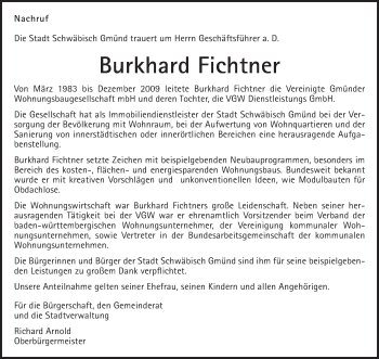 Traueranzeige von Burkhard Fichtner