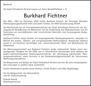 Traueranzeige von Burkhard Fichtner von Gmünder Tagespost