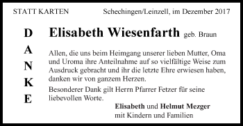 Traueranzeige von Elisabeth Wiesenfarth