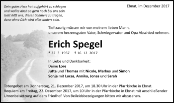 Traueranzeige von Erich Spegel von Schwäbische Post