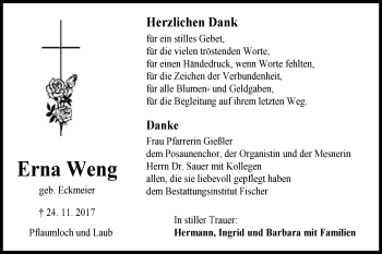 Traueranzeige von Erna Weng von Schwäbische Post