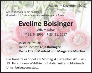 Traueranzeige von Eveline Bolsinger von Schwäbische Post