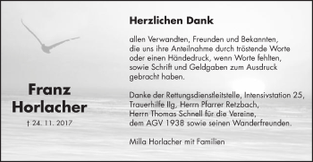 Traueranzeige von Franz Horlacher von Schwäbische Post