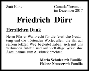 Traueranzeige von Friedrich Dürr