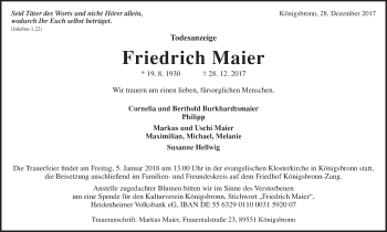Traueranzeige von Friedrich Maier von Schwäbische Post