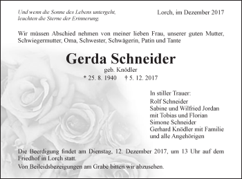 Traueranzeige von Gerda Schneider von Gmünder Tagespost