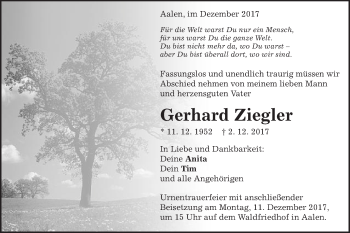 Traueranzeige von Gerhard Ziegler von Schwäbische Post