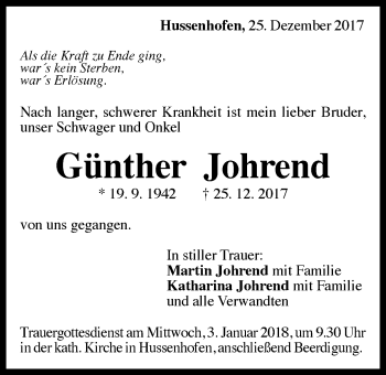 Traueranzeige von Günther Johrend