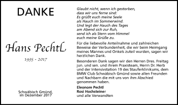 Traueranzeige von Hans Pechtl von Gmünder Tagespost