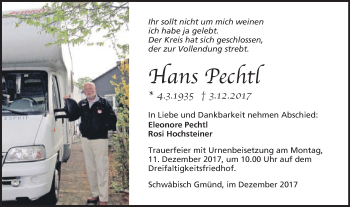 Traueranzeige von Hans Pechtl von Gmünder Tagespost