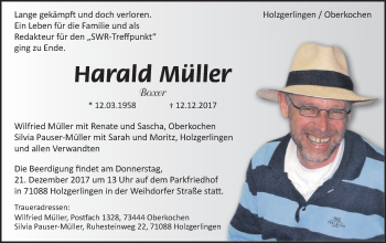 Traueranzeige von Harald Müller von Schwäbische Post