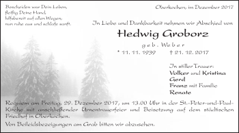 Traueranzeige von Hedwig Groborz von Schwäbische Post