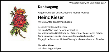 Traueranzeige von Heinz Kieser von Schwäbische Post