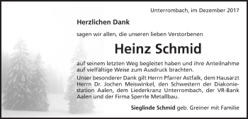Traueranzeige von Heinz Schmid von Schwäbische Post
