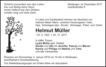Traueranzeige von Helmut Müller von Gmünder Tagespost