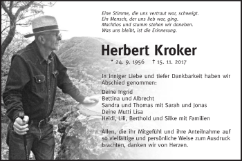 Traueranzeige von Herbert Kroker von Schwäbische Post