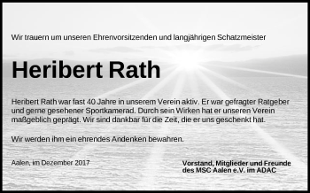 Traueranzeige von Heribert Rath von Schwäbische Post