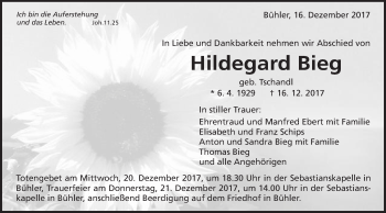 Traueranzeige von Hildegard Bieg von Schwäbische Post