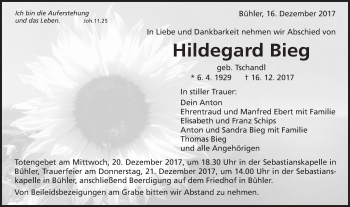 Traueranzeige von Hildegard Bieg von Schwäbische Post