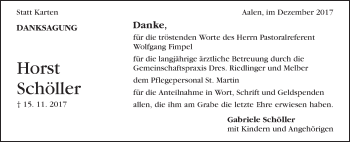 Traueranzeige von Horst Schöller von Schwäbische Post