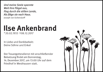 Traueranzeige von Ilse Ankenbrand von Schwäbische Post