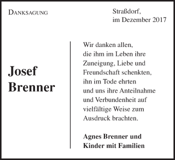 Traueranzeige von Josef Brenner von Gmünder Tagespost