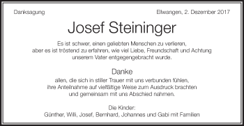 Traueranzeige von Josef Steininger von Schwäbische Post