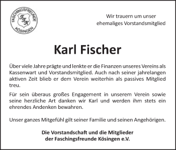 Traueranzeige von Karl Fischer von Schwäbische Post