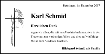 Traueranzeige von Karl Schmid von Gmünder Tagespost