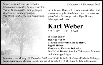 Traueranzeige von Karl Weber von Schwäbische Post