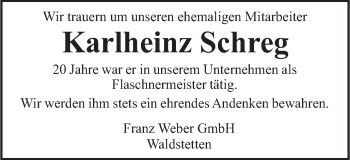 Traueranzeige von Karlheinz Schreg von Gmünder Tagespost