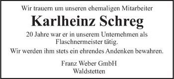 Traueranzeige von Karlheinz Schreg