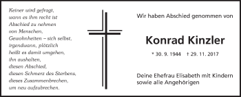 Traueranzeige von Konrad Kinzler von Schwäbische Post