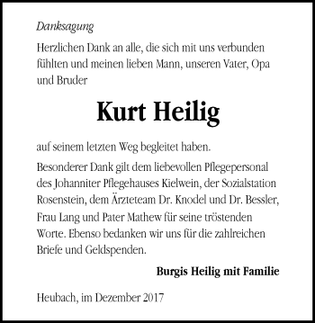 Traueranzeige von Kurt Heilig von Gmünder Tagespost