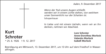 Traueranzeige von Kurt Schroter von Schwäbische Post