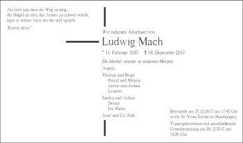 Traueranzeige von Ludwig Mach von Gmünder Tagespost