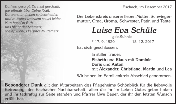 Traueranzeige von Luise Eva Schüle von Gmünder Tagespost
