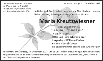 Traueranzeige von Maria Kreutzwiesner von Schwäbische Post