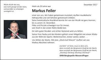 Traueranzeige von Markus Feiler von Schwäbische Post