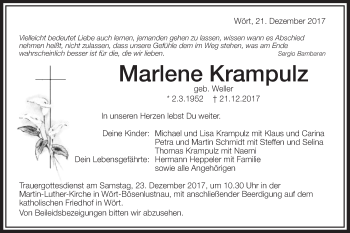 Traueranzeige von Marlene Krampulz von Schwäbische Post