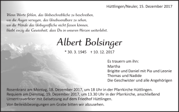 Traueranzeige von Martha Bolsinger von Schwäbische Post