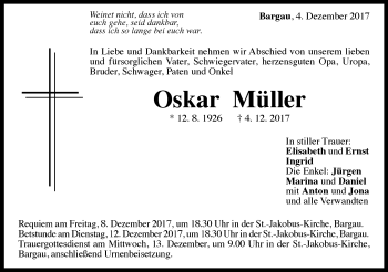 Traueranzeige von Oskar Müller von Gmünder Tagespost