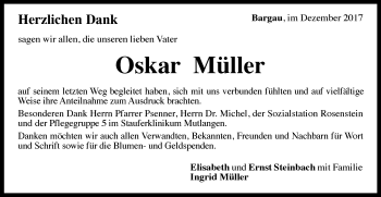 Traueranzeige von Oskar Müller von Gmünder Tagespost