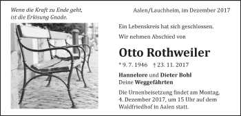 Traueranzeige von Otto Rothweiler von Schwäbische Post