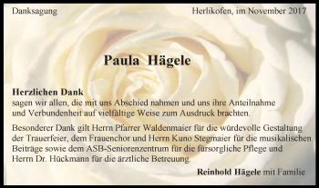 Traueranzeige von Paula Hägele von Gmünder Tagespost