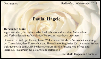 Traueranzeige von Paula Hägele