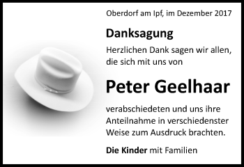 Traueranzeige von Peter Geelhaar von Schwäbische Post