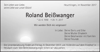 Traueranzeige von Roland Beißwanger von Gmünder Tagespost